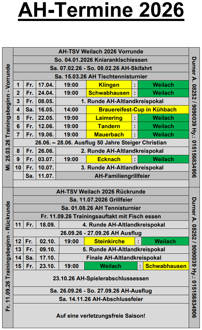 AH TSV Weilach Termine 2025